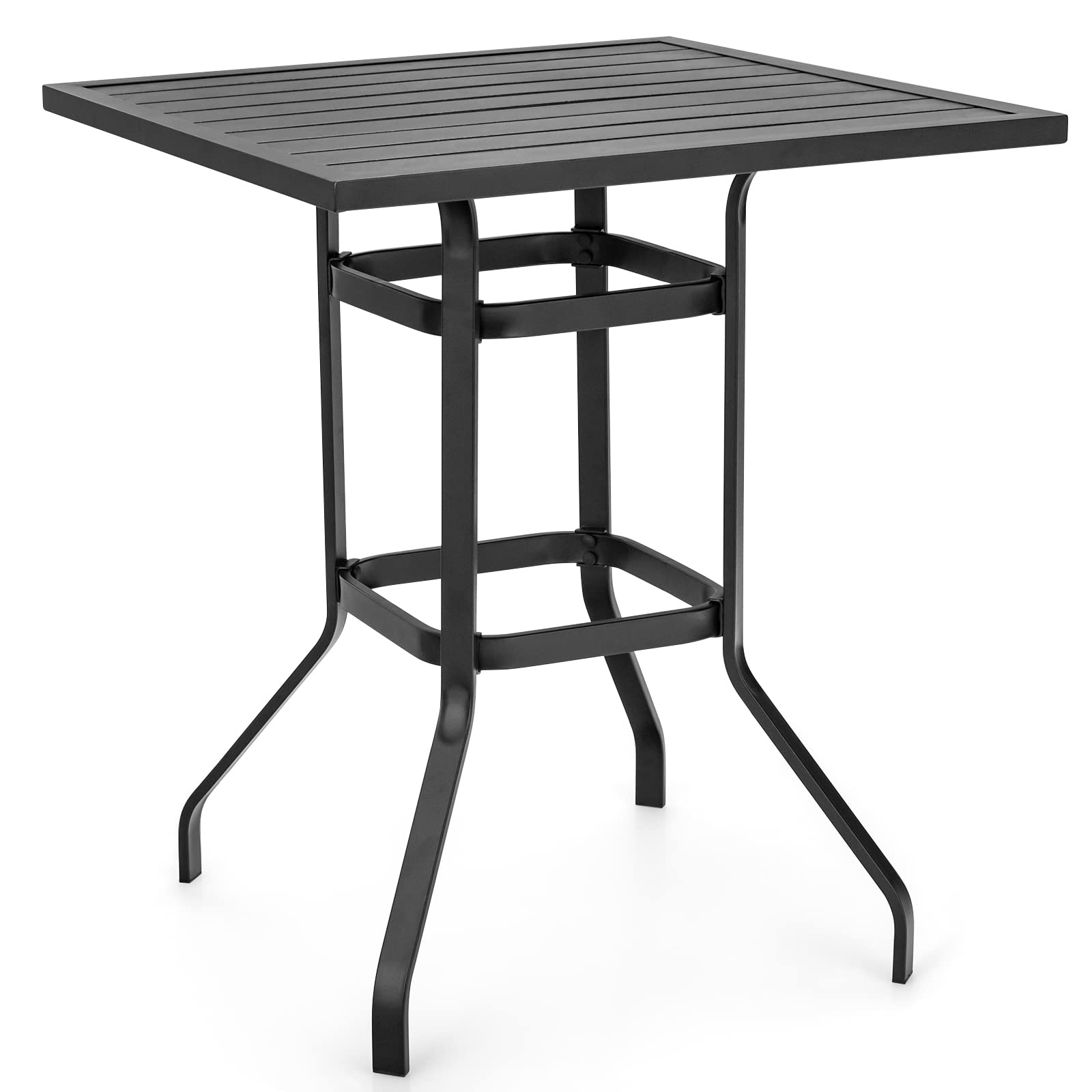 Table de bar de patio Tangkula, table de bar carrée d'extérieur en acier de 32 pouces de hauteur